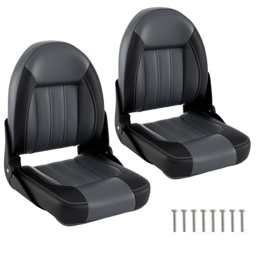 2-Pack Folding High Back Boat Chairs with Sponge Padding and Fixing Bolts-BK, Black