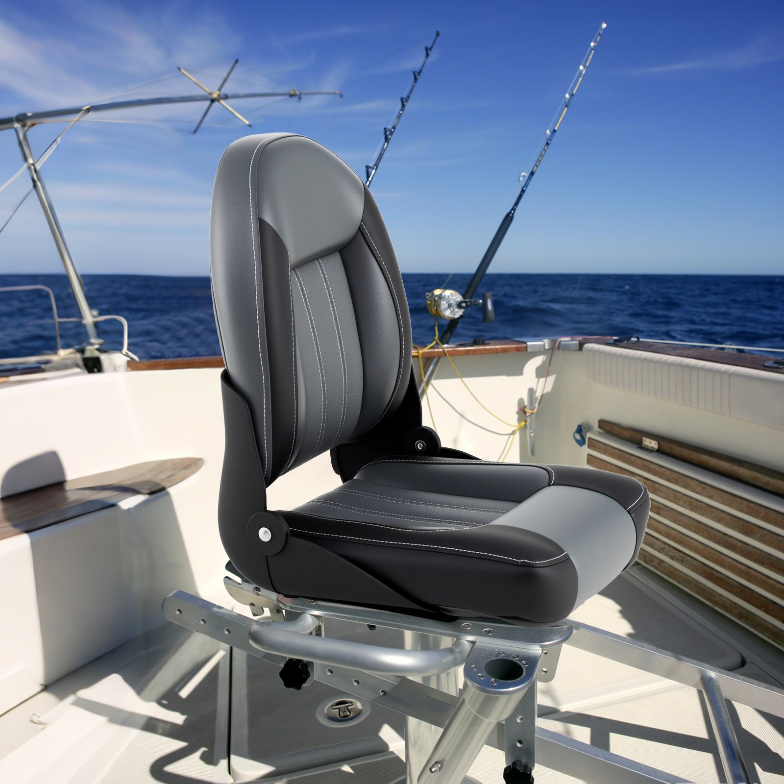 2-Pack Folding High Back Boat Chairs with Sponge Padding and Fixing Bolts-BK, Black Surfing at Gallery Canada