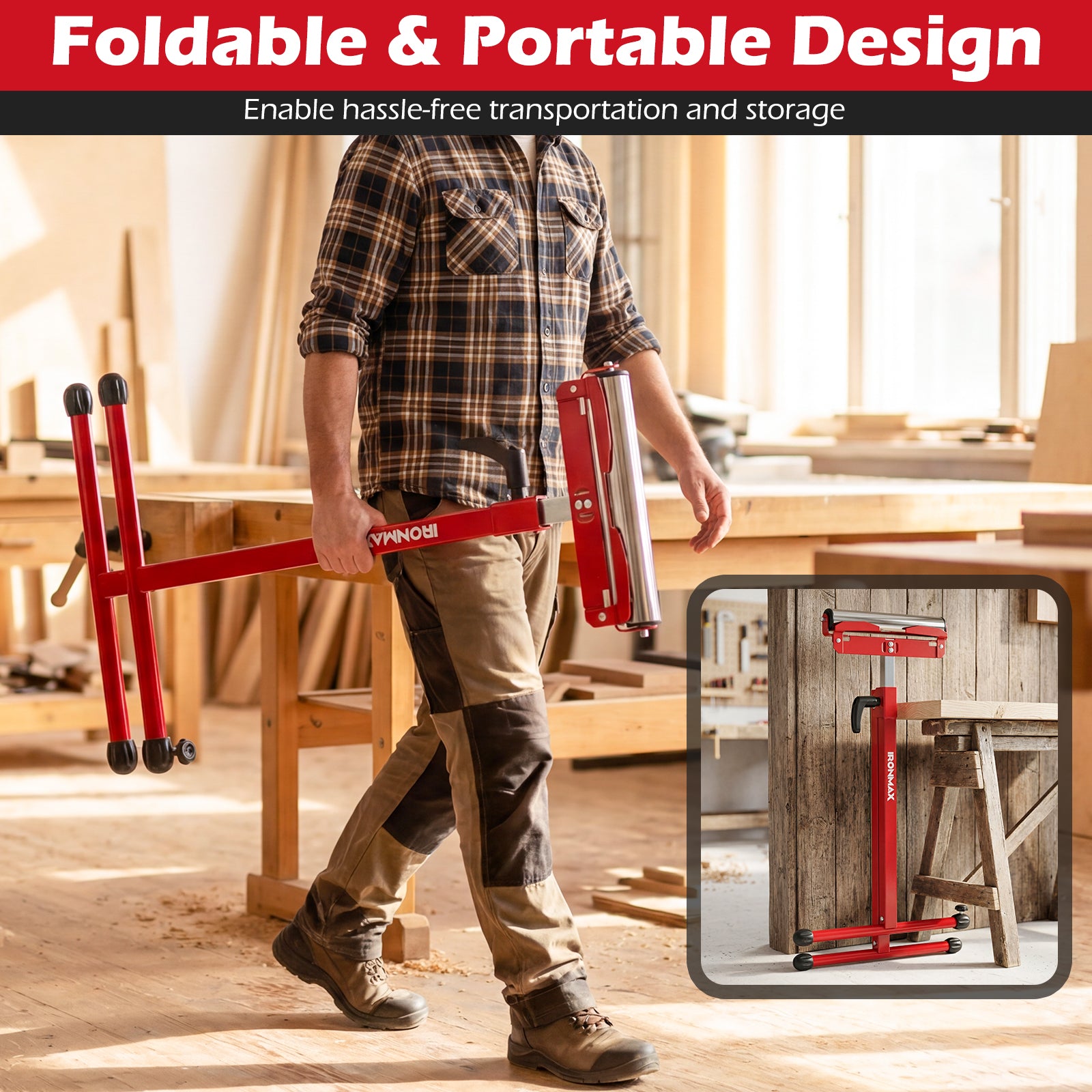 2-Pack Folding Roller Stands, Adjustable Height, Red Garages at Gallery Canada