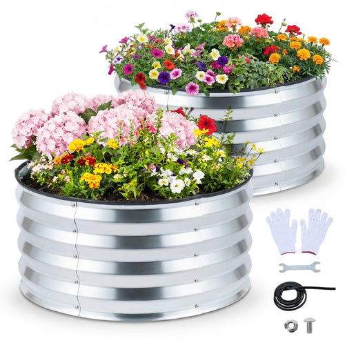 2 Pack Galvanized Raised Garden Bed Kit, Open-Ended Base, Silver