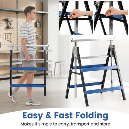 2 Pack Heavy Duty Metal Folding Saw Horses, Blue Garages at Gallery Canada