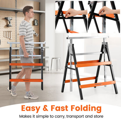 Metal Folding Saw Horses, Adjustable Height, 2-Pack, Orange Garages at Gallery Canada