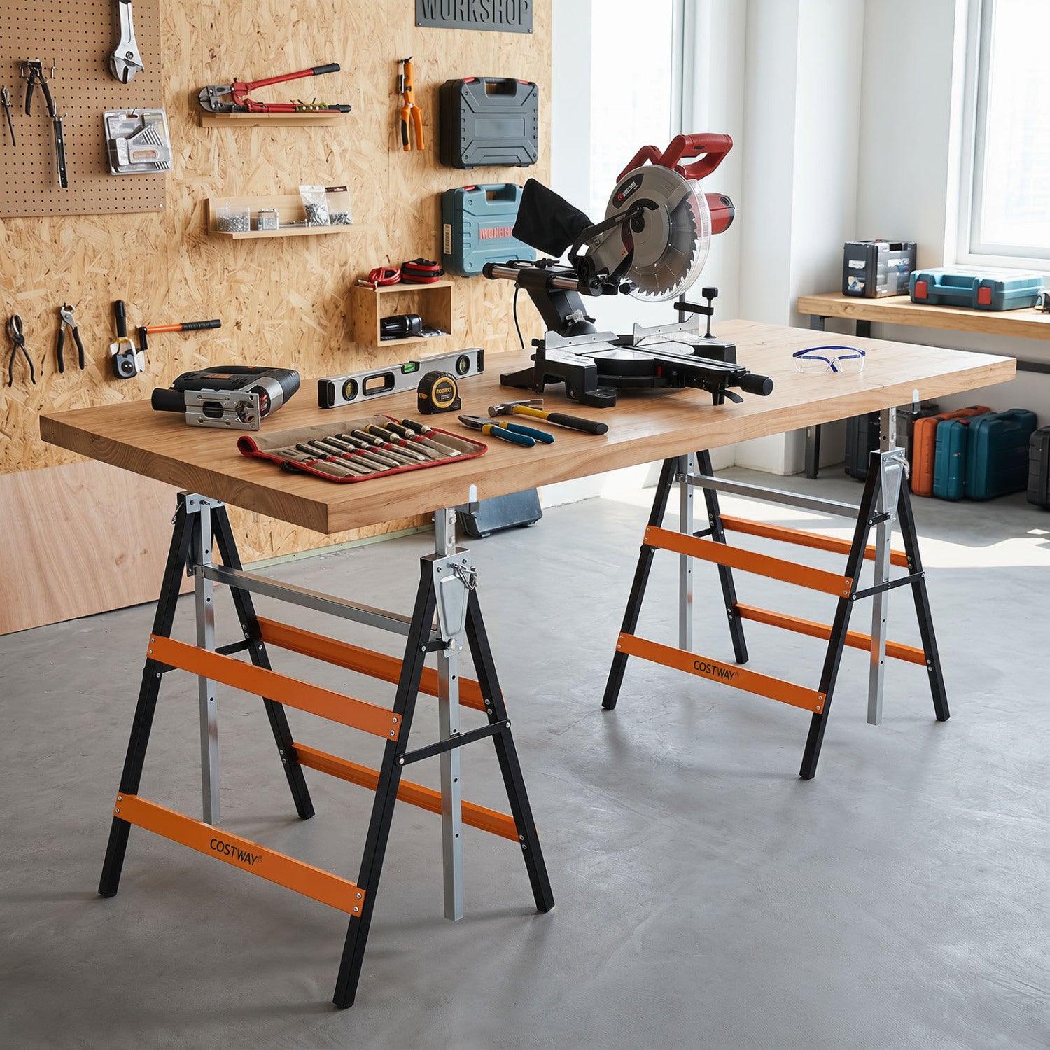 Metal Folding Saw Horses, Adjustable Height, 2-Pack, Orange Garages at Gallery Canada