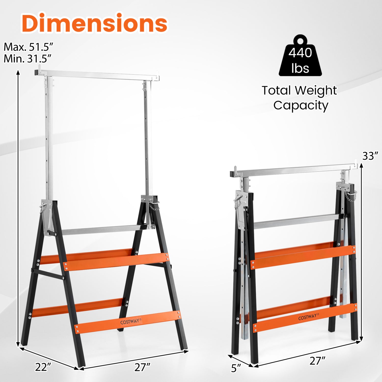 Metal Folding Saw Horses, Adjustable Height, 2-Pack, Orange Garages at Gallery Canada