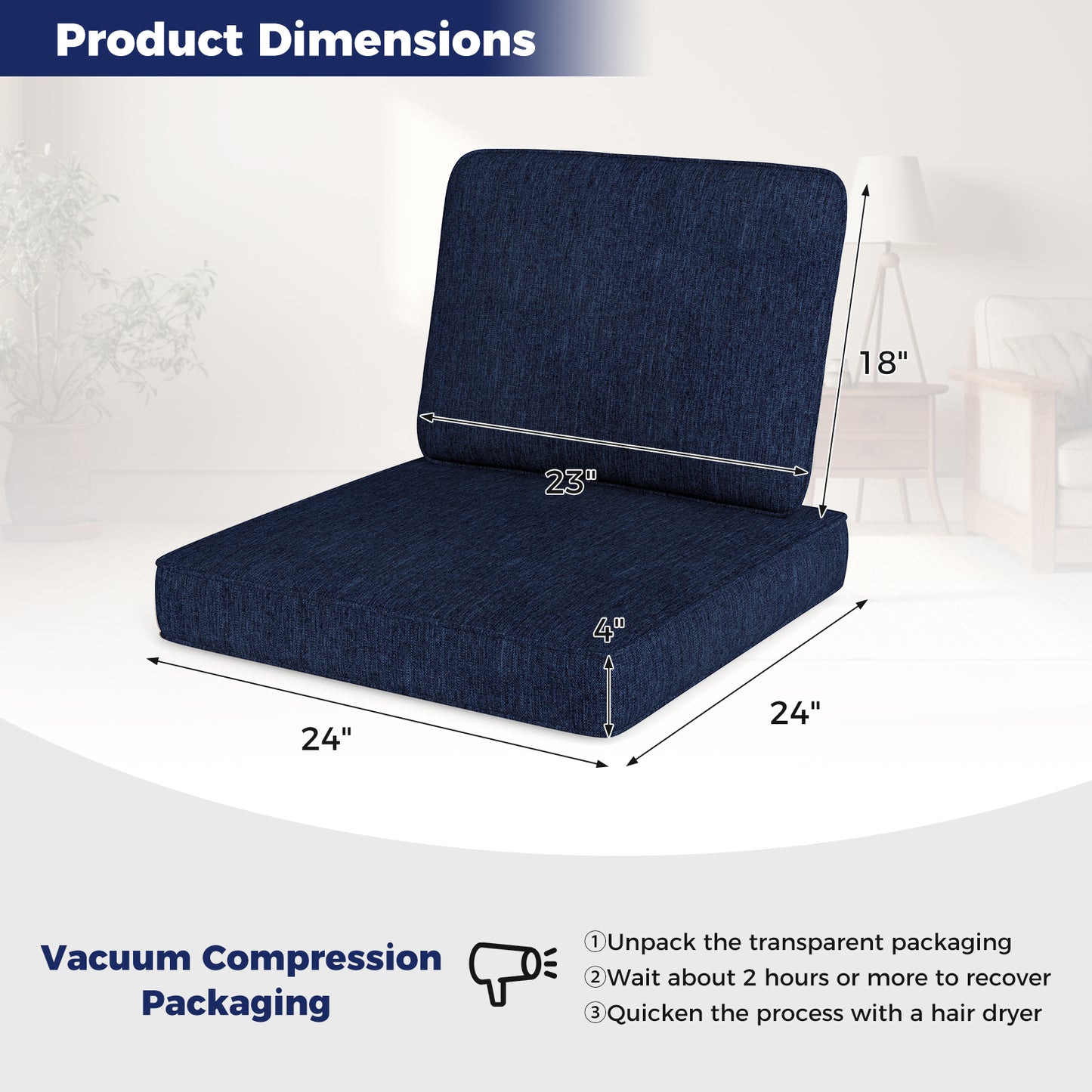 Outdoor Patio Cushion Set, 2-Pack, Removable Covers, Navy Outdoor Furniture Accessories at Gallery Canada