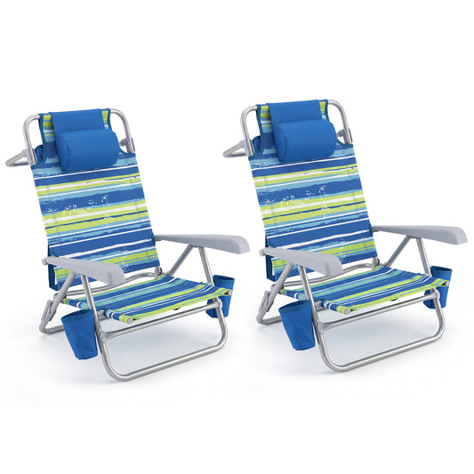 Portable Folding Beach Chair, 7-Position Backrest, 2 Pack, Blue Beach & Lawn Chairs Blue at Gallery Canada