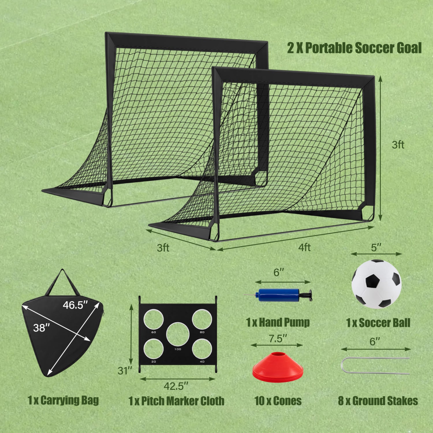 2-Pack Soccer Goals Set with Cones Ball Ground Stakes Lawn Games at Gallery Canada