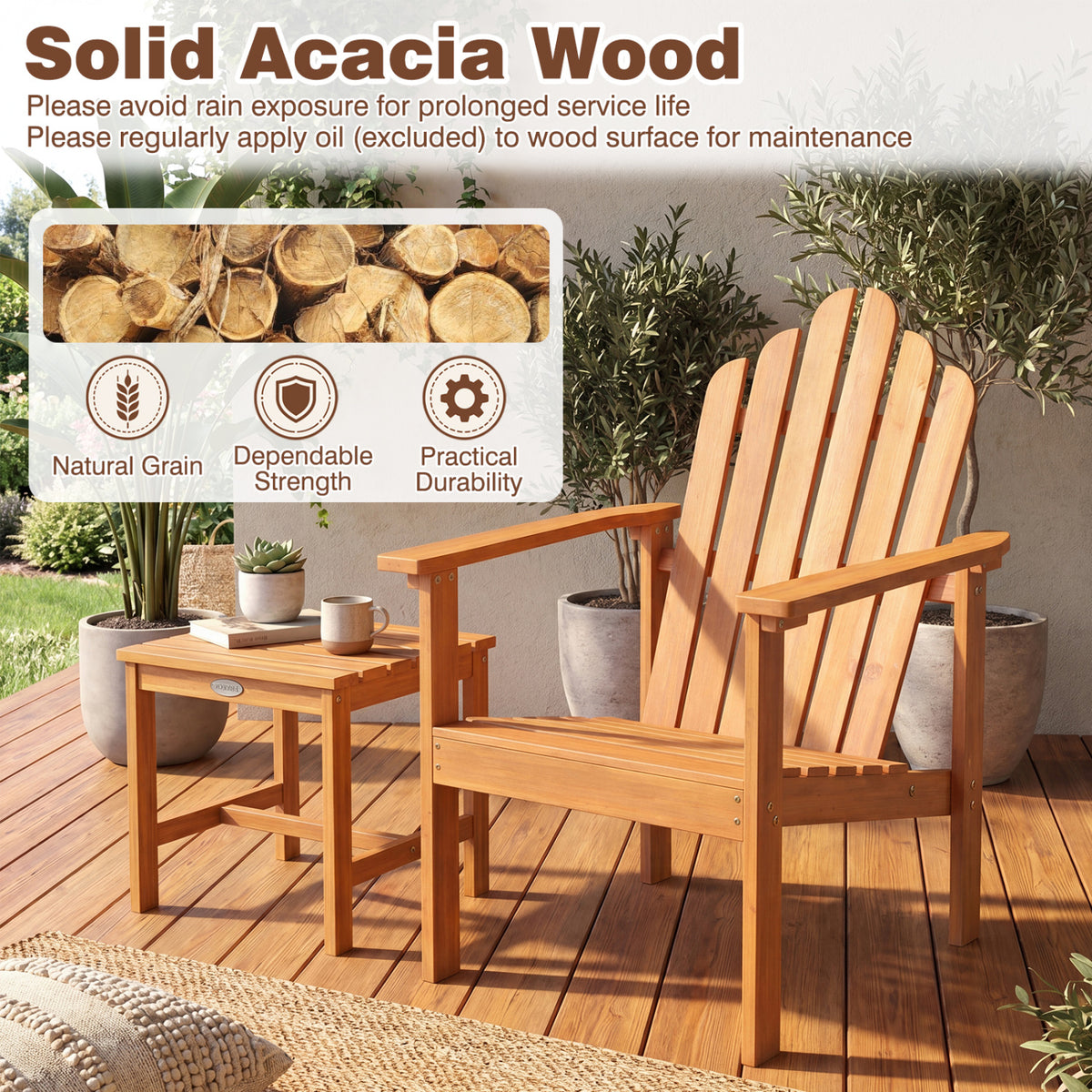 2-Pack Stackable Adirondack Chairs, Solid Acacia Wood Patio Adirondack Chairs at Gallery Canada