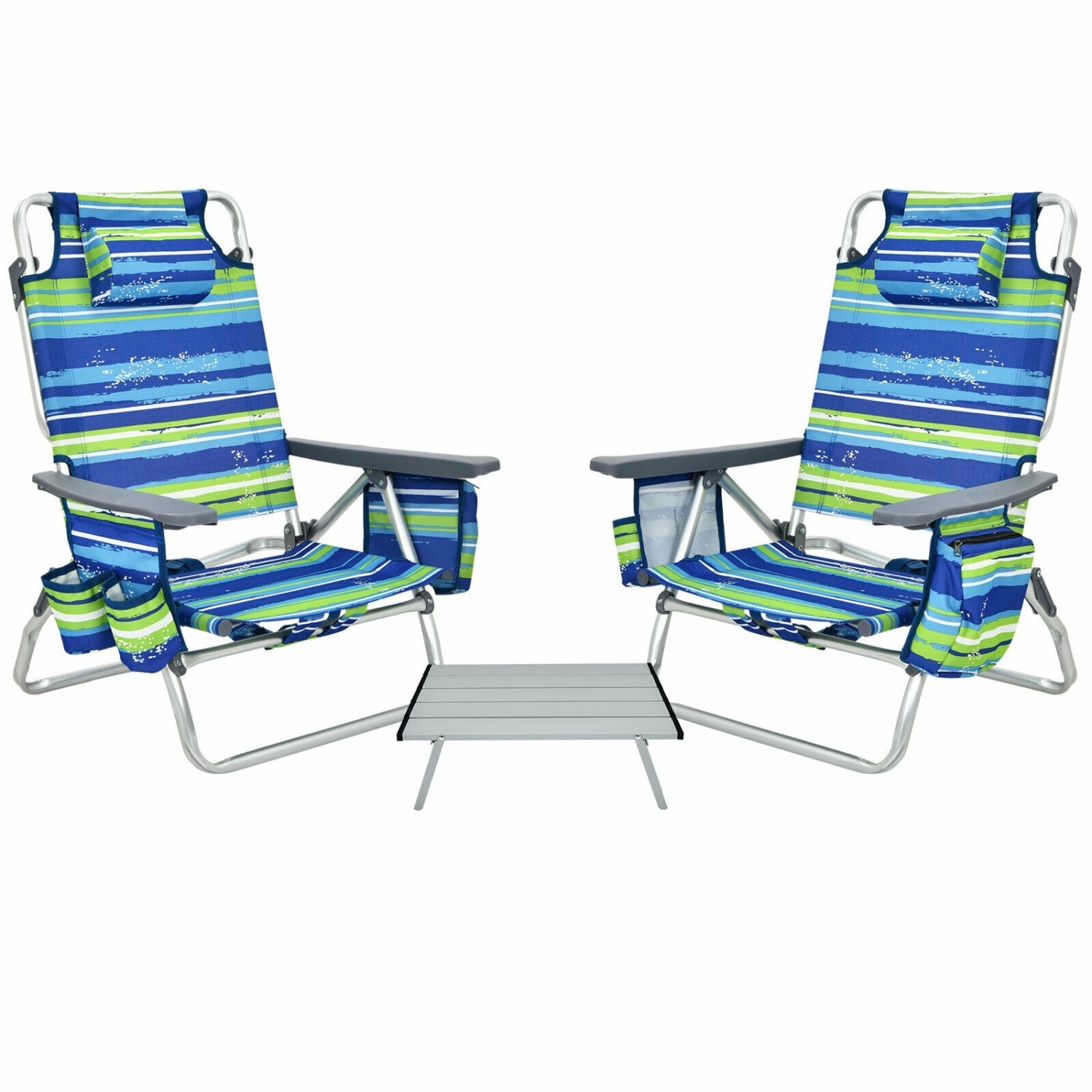 5-Position Folding Backpack Beach Table Chair Set, 2 Packs, Blue Beach & Lawn Chairs at Gallery Canada