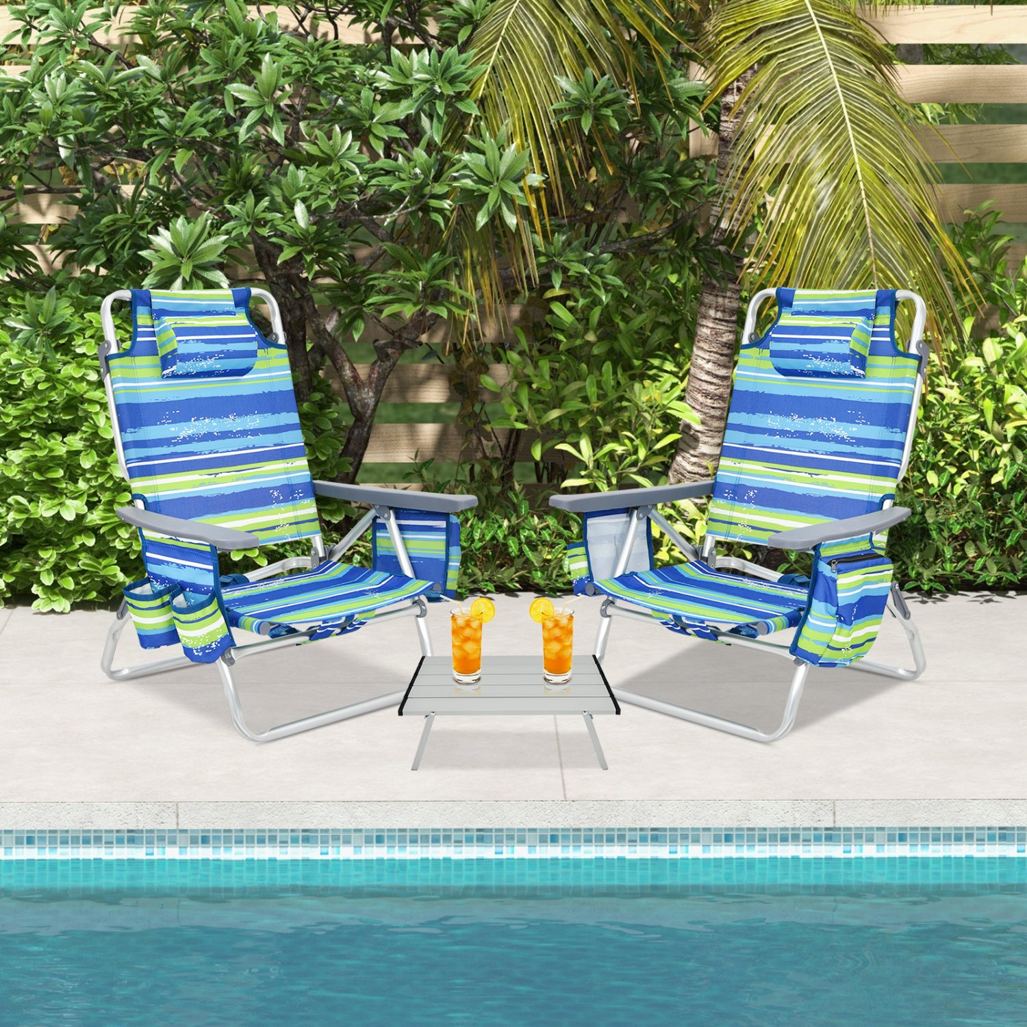 5-Position Folding Backpack Beach Table Chair Set, 2 Packs, Blue Beach & Lawn Chairs at Gallery Canada