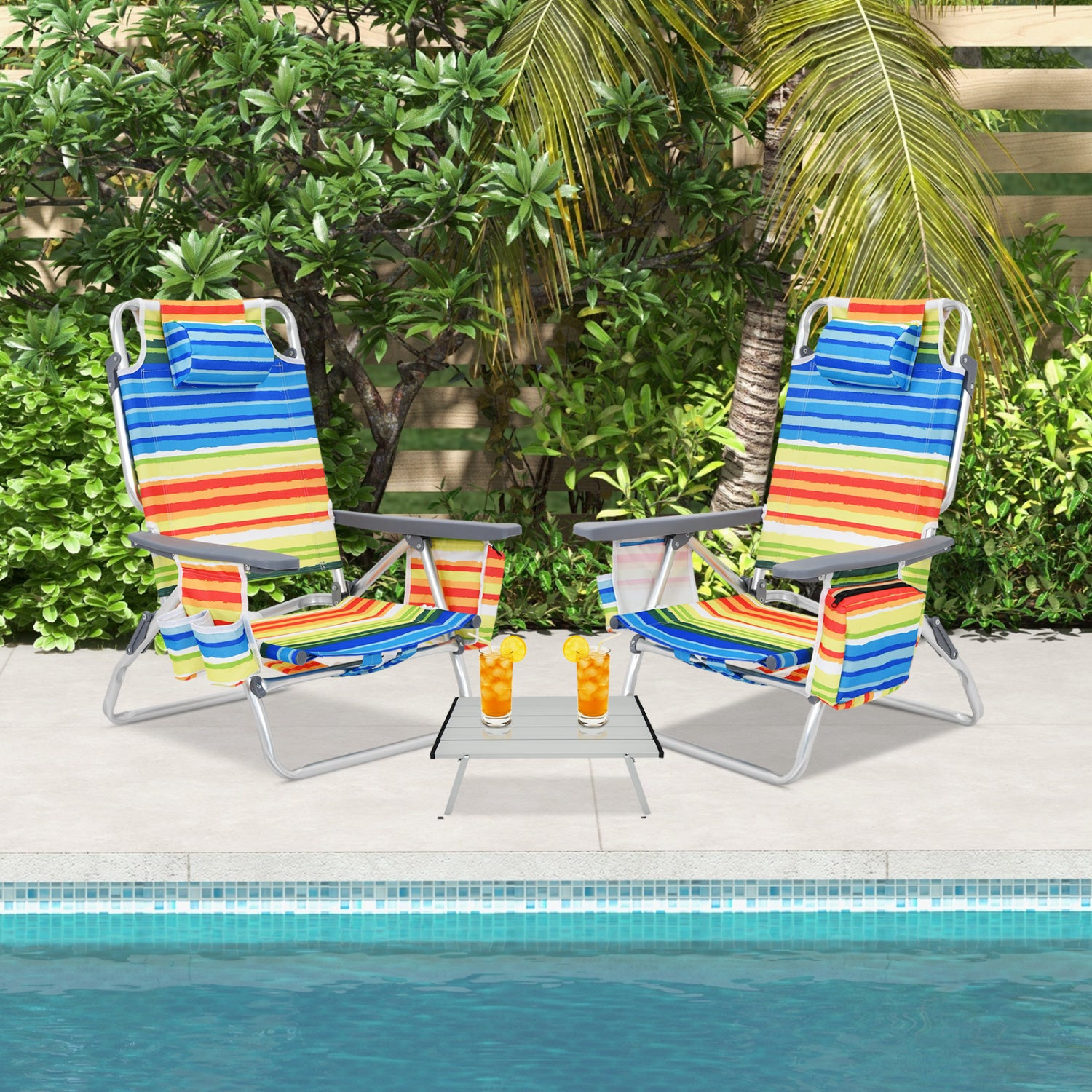 2 Pack 5-Position Folding Beach Chair Set, Yellow Beach & Lawn Chairs at Gallery Canada
