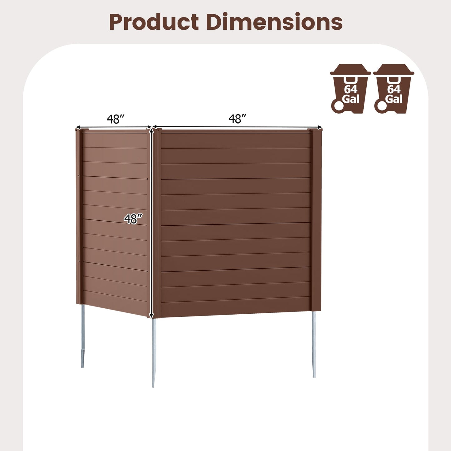 48x48 Inch AC Trash Can Pool Enclosure, Brown