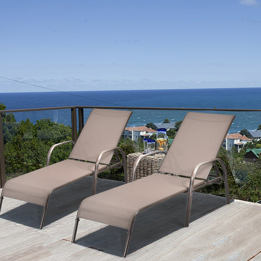 Outdoor Patio Lounge Chair, Adjustable Reclining Armrest, Brown Outdoor Chaise Lounges Brown at Gallery Canada