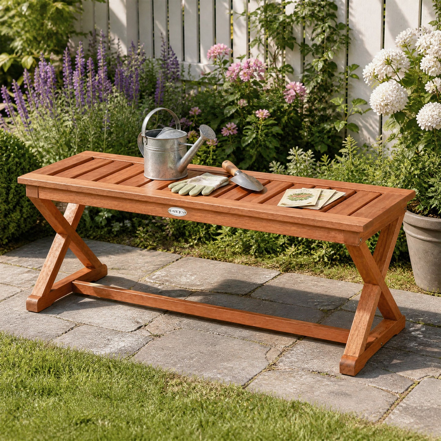 2-Person 44" Solid Wood Outdoor Bench, Slatted Seat Outdoor Benches at Gallery Canada