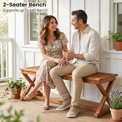 2-Person 44" Solid Wood Outdoor Bench, Slatted Seat Outdoor Benches at Gallery Canada