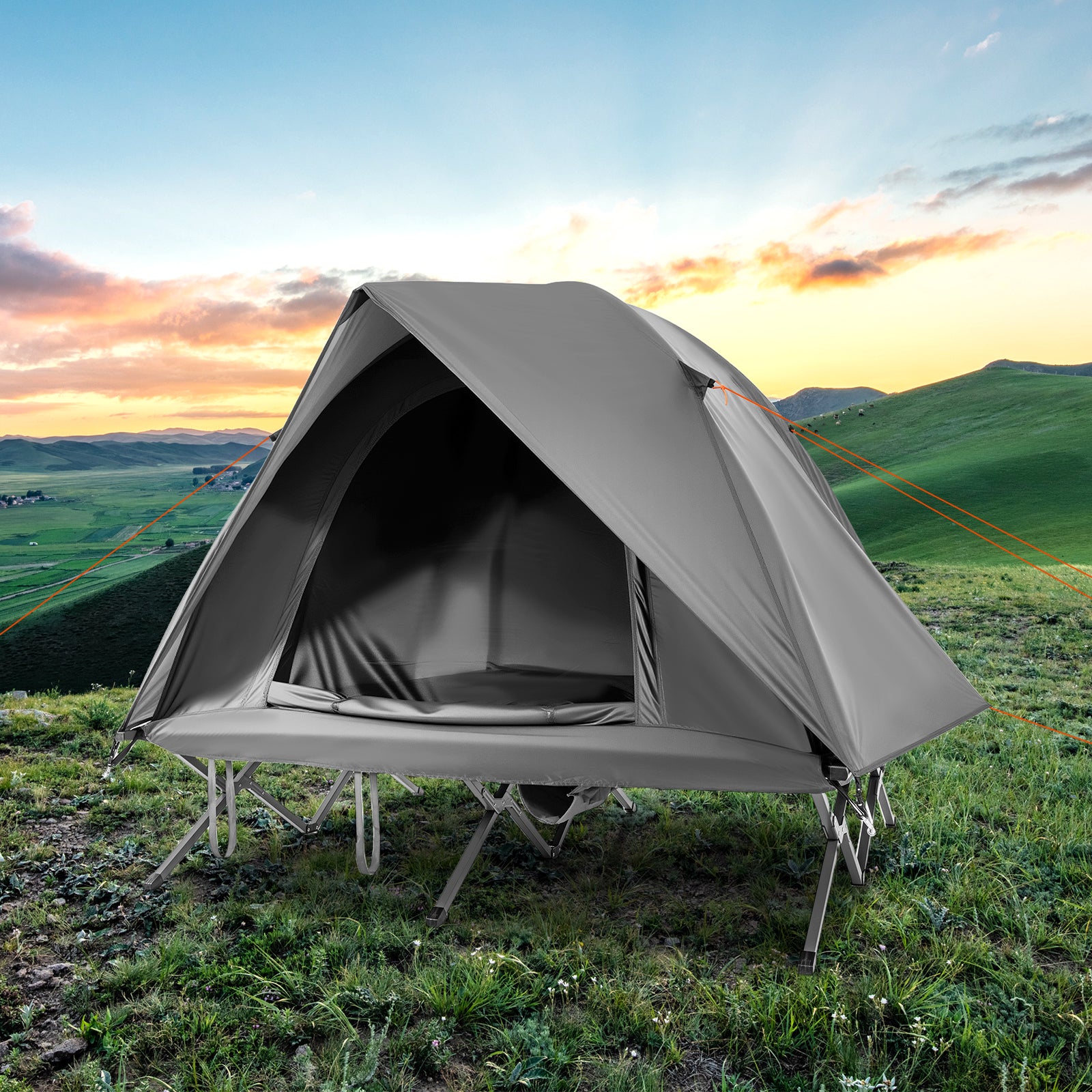 2-Person Camping Cot Tent, Foldable Off-Ground Combo, Grey Tents at Gallery Canada