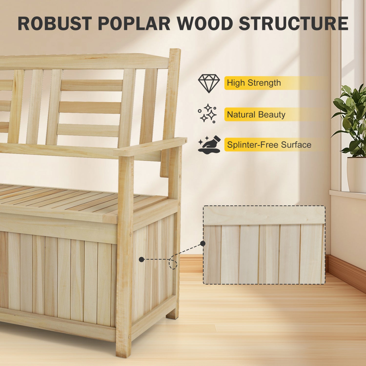 2-Person Garden Bench with 49 Gal Storage Bench and Backrest﻿, Natural Outdoor Benches at Gallery Canada