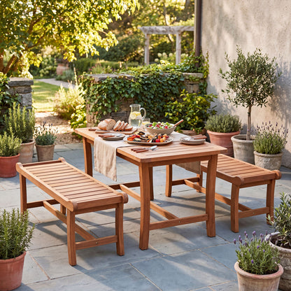 2-Person Outdoor Wood Bench with Slatted Seat and Raised Edges-Set of 2 Outdoor Benches at Gallery Canada