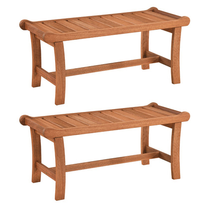 2-Person Outdoor Wood Bench with Slatted Seat and Raised Edges-Set of 2 Outdoor Benches Orange at Gallery Canada