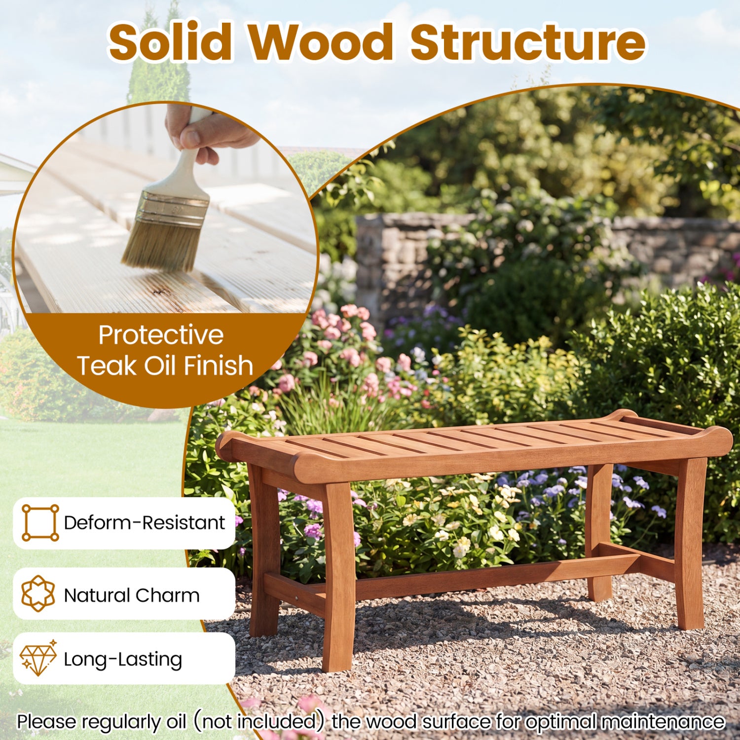 2-Person Outdoor Wood Bench with Slatted Seat and Raised Edges-Set of 2 Outdoor Benches at Gallery Canada