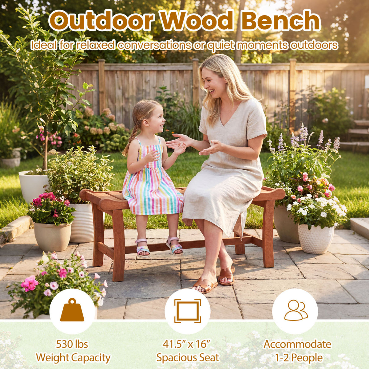 2-Person Outdoor Wood Bench with Slatted Seat and Raised Edges-Set of 2 Outdoor Benches at Gallery Canada