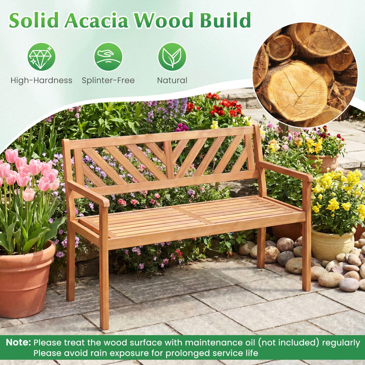 2-Person Patio Acacia Wood Garden Chair, Teak Outdoor Benches at Gallery Canada