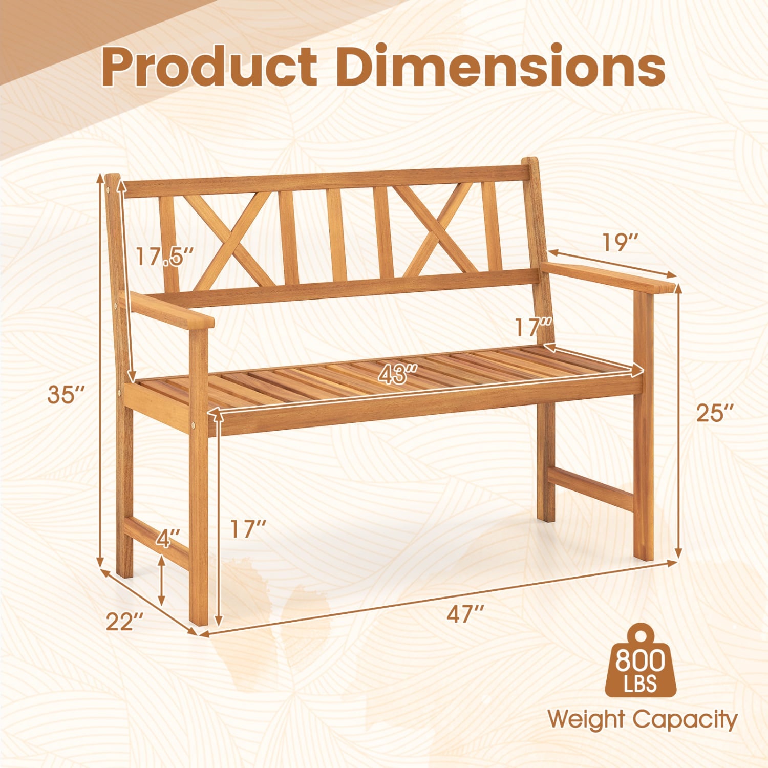 2-Person Patio Acacia Wood Garden Chair with Armrests and X-Shaped Backrest for Garden Outdoor Benches at Gallery Canada
