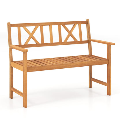 2-Person Patio Acacia Wood Garden Chair with Armrests and X-Shaped Backrest for Garden Outdoor Benches Natural at Gallery Canada