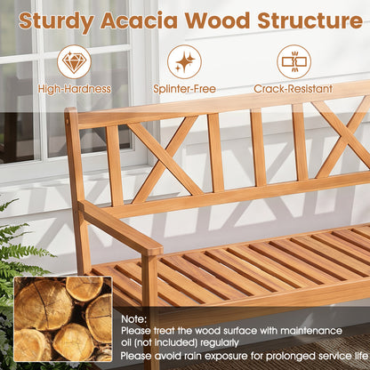 2-Person Patio Acacia Wood Garden Chair with Armrests and X-Shaped Backrest for Garden Outdoor Benches at Gallery Canada