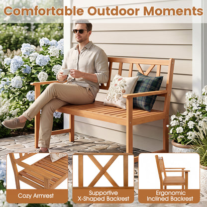 2-Person Patio Acacia Wood Garden Chair with Armrests and X-Shaped Backrest for Garden Outdoor Benches at Gallery Canada