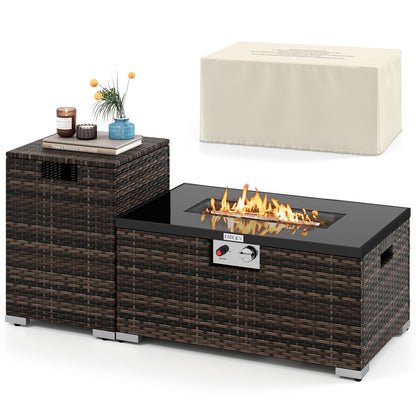 32 Inch Rectangle Gas Fire Table Set, 2-Piece Rattan, Brown Fire Pit Tables at Gallery Canada