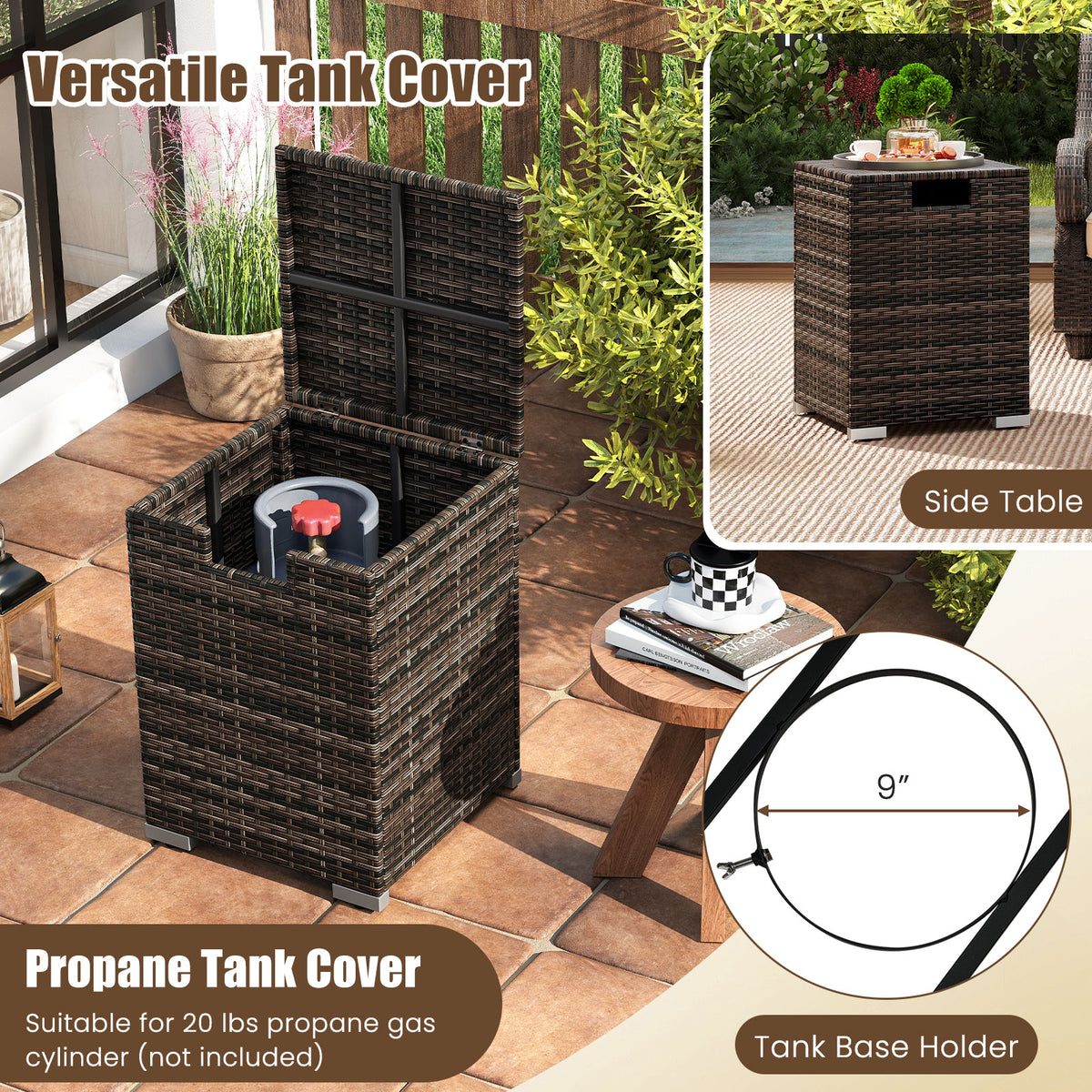 32 Inch Rectangle Gas Fire Table Set, 2-Piece Rattan, Brown Fire Pit Tables at Gallery Canada