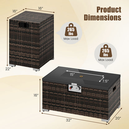 32 Inch Rectangle Gas Fire Table Set, 2-Piece Rattan, Brown Fire Pit Tables at Gallery Canada