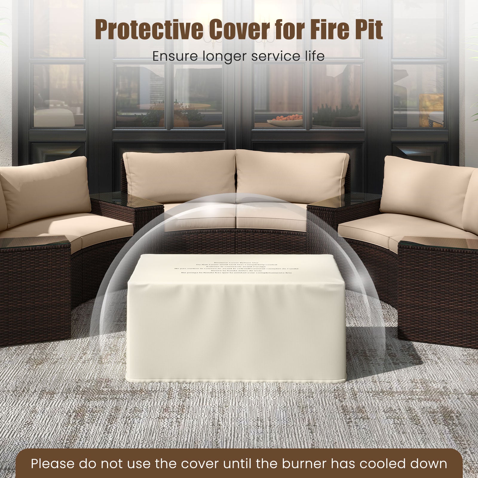 32 Inch Rectangle Gas Fire Table Set, 2-Piece Rattan Outdoor, Black Fire Pit Tables at Gallery Canada