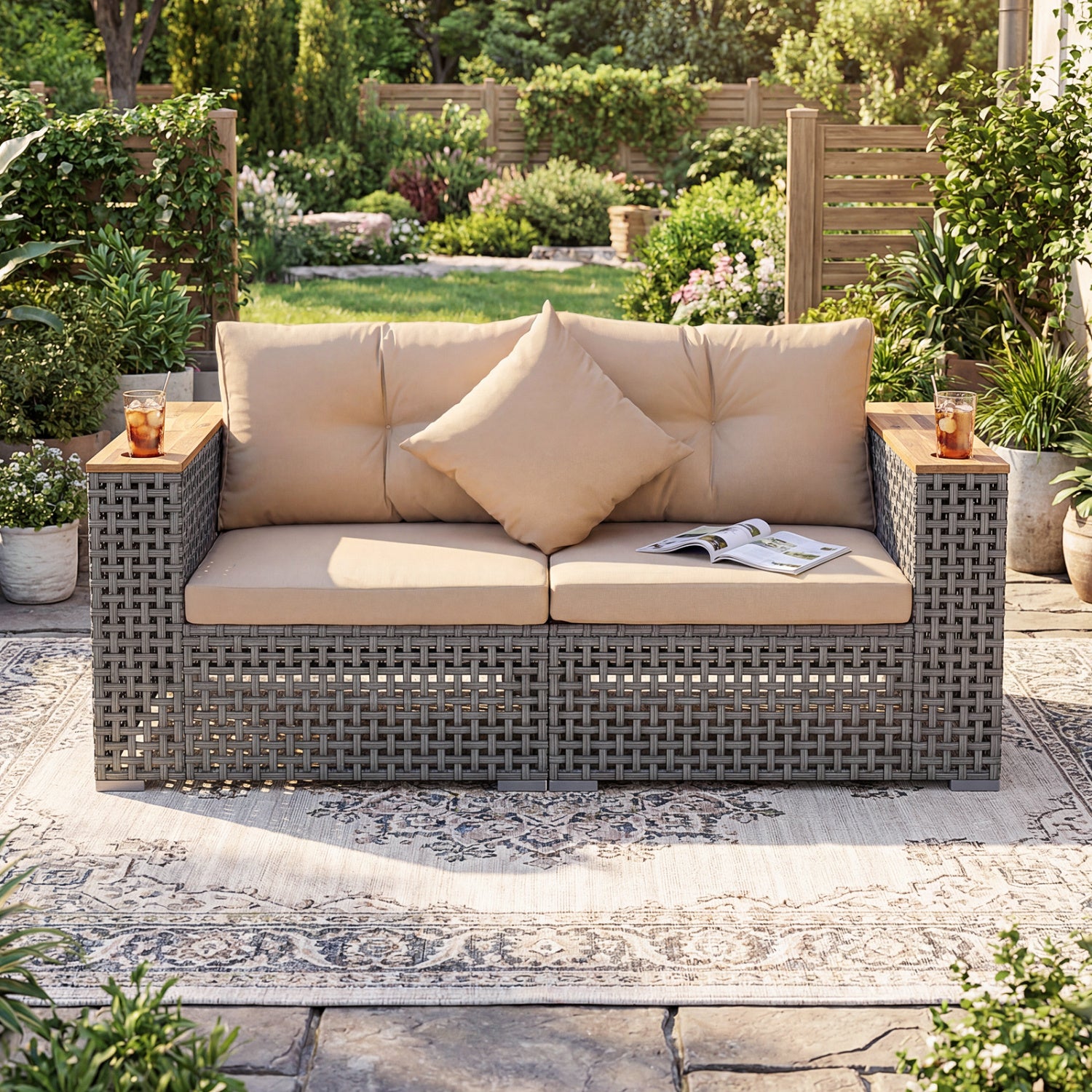 2-Piece Patio Corner Sofa Set, Thick Cushions, Beige Outdoor Sectionals at Gallery Canada