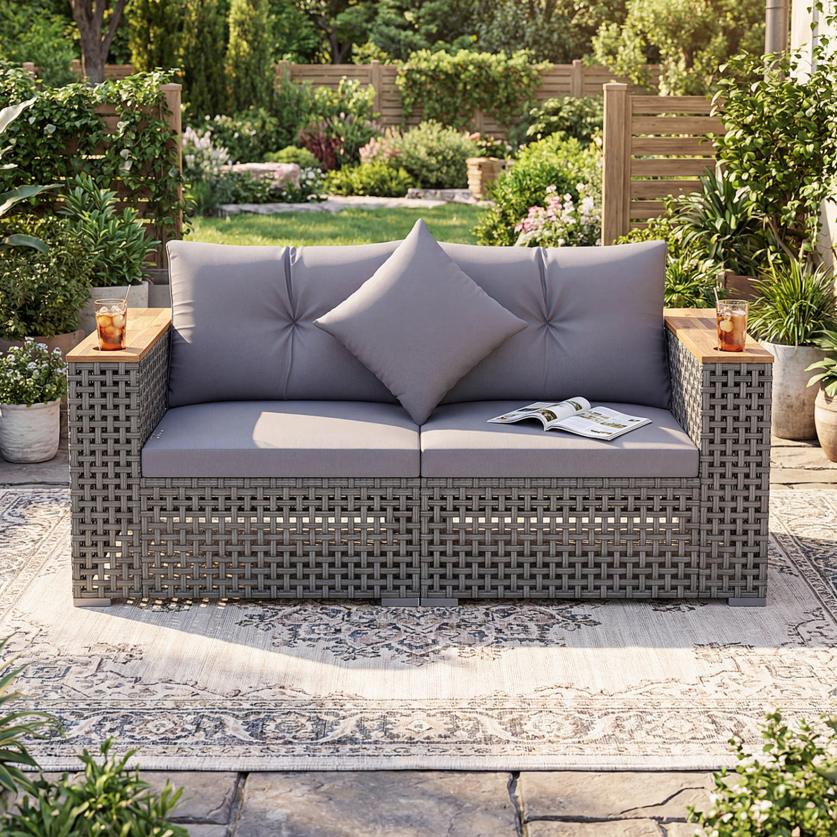 2-Piece Patio Corner Sofa Set, Thick Cushions, Gray Outdoor Sectionals at Gallery Canada