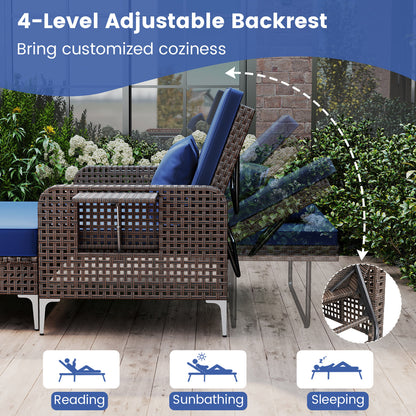 Patio Rattan Daybed Loveseat Ottoman, Adjustable Backrest, Navy Outdoor Sectionals at Gallery Canada