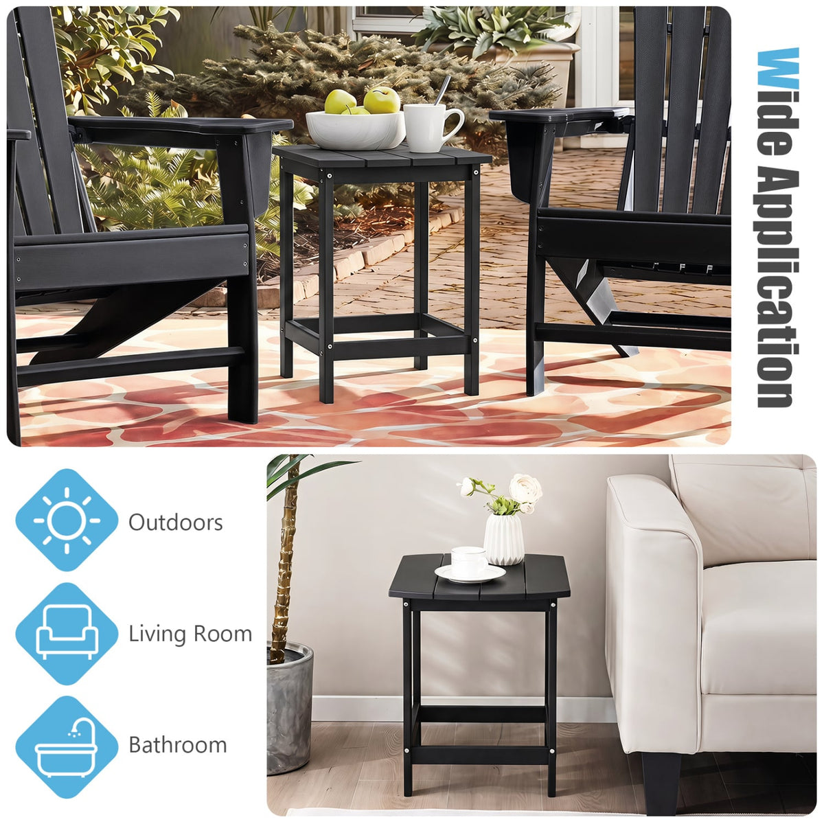 18" Adirondack Side Table, 2-Pieces, Black Patio Coffee Tables at Gallery Canada