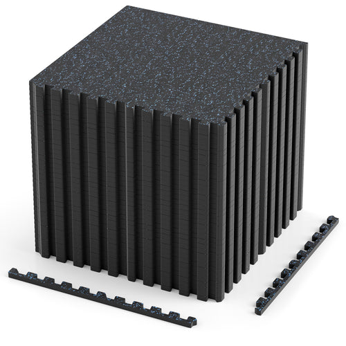 0.39 Inch Thick Rubber Exercise Mat, 140 Sq Ft, Black & Blue