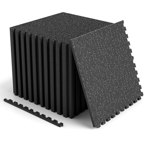 2 Pcs 0.55in Thick Rubber Exercise Mat 96 Sq Ft, Black & Gray