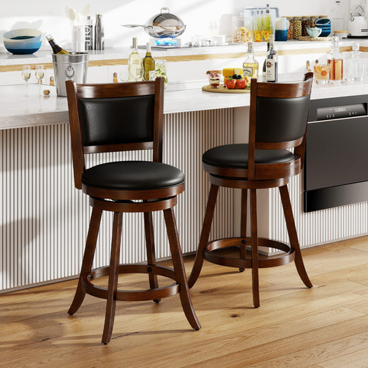 24 Inch Swivel Counter Stool, Upholstered Seat, Brown Bar Stools Brown at Gallery Canada