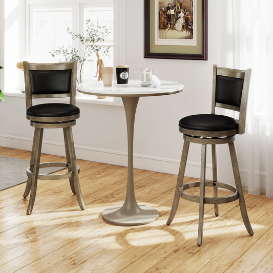 29 Inch Wooden Swivel Bar Stool, PVC Cushioned Seat, Gray Bar Stools Gray at Gallery Canada