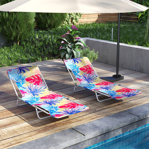 2 Pieces 5-position Lay Flat Beach Recliner with Carry Strap and Metal Frame, Pink
