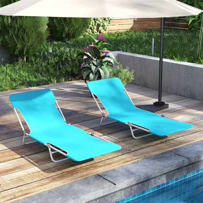 2 Pieces 5-position Lay Flat Beach Recliner with Carry Strap and Metal Frame, Turquoise Beach & Lawn Chairs at Gallery Canada