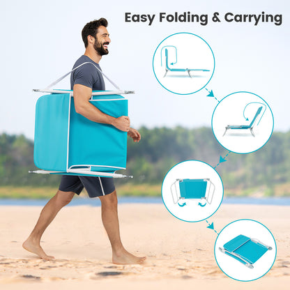 2 Pieces 5-position Lay Flat Beach Recliner with Carry Strap and Metal Frame, Turquoise Beach & Lawn Chairs at Gallery Canada