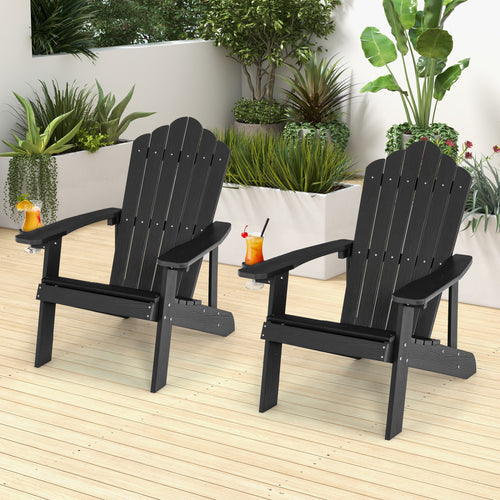 2 Pieces Adirondack Chair Set with Ergonomic Design for Porch and Backyard, Black