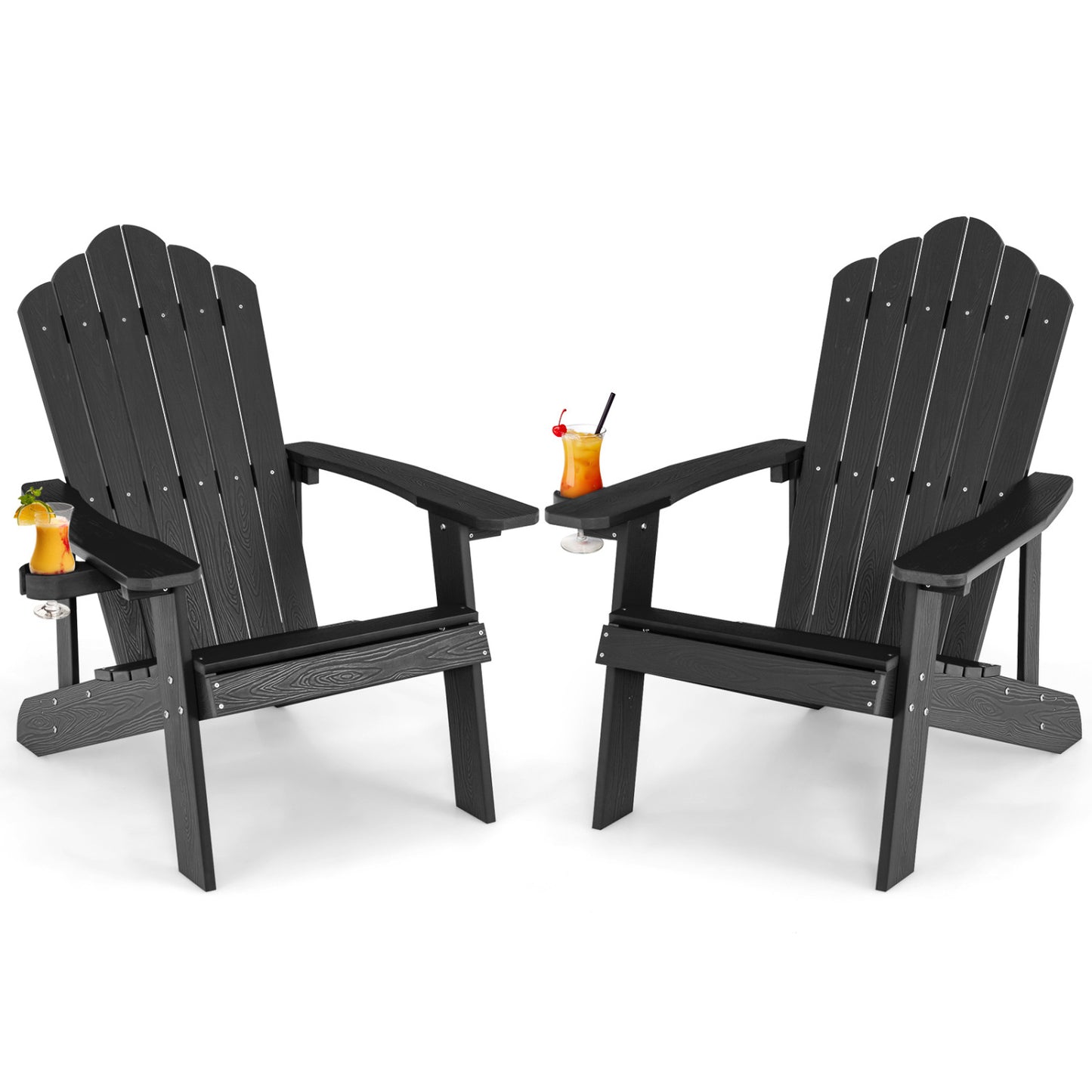 2 Pieces Adirondack Chair Set with Ergonomic Design for Porch and Backyard, Black Adirondack Chairs Black at Gallery Canada