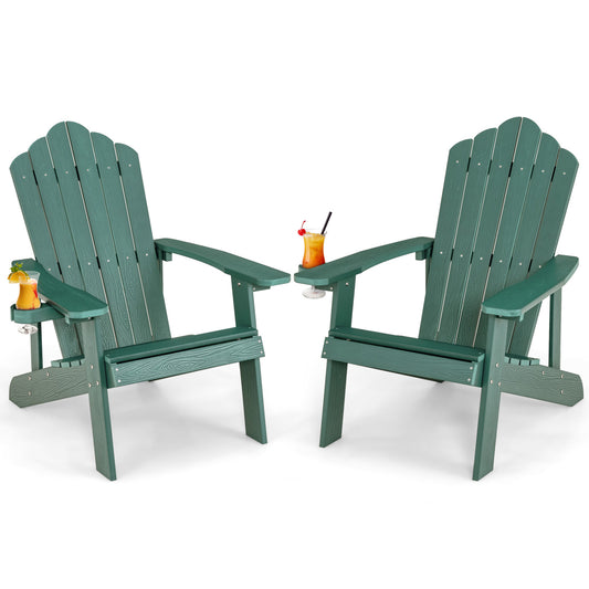 2 Pieces Adirondack Chair Set with Ergonomic Design for Porch and Backyard, Green Adirondack Chairs Green at Gallery Canada
