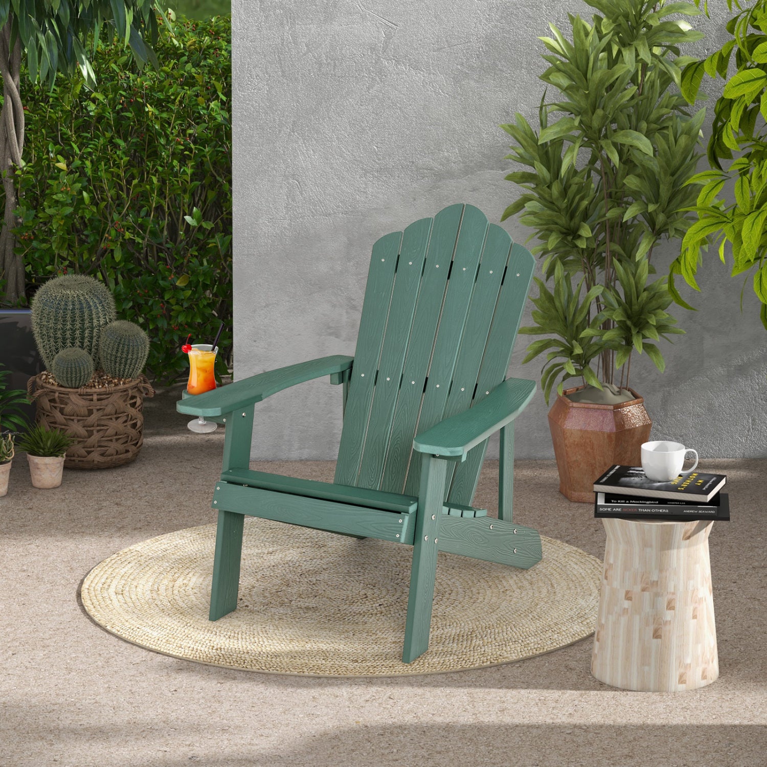 2 Pieces Adirondack Chair Set with Ergonomic Design for Porch and Backyard, Green Adirondack Chairs at Gallery Canada