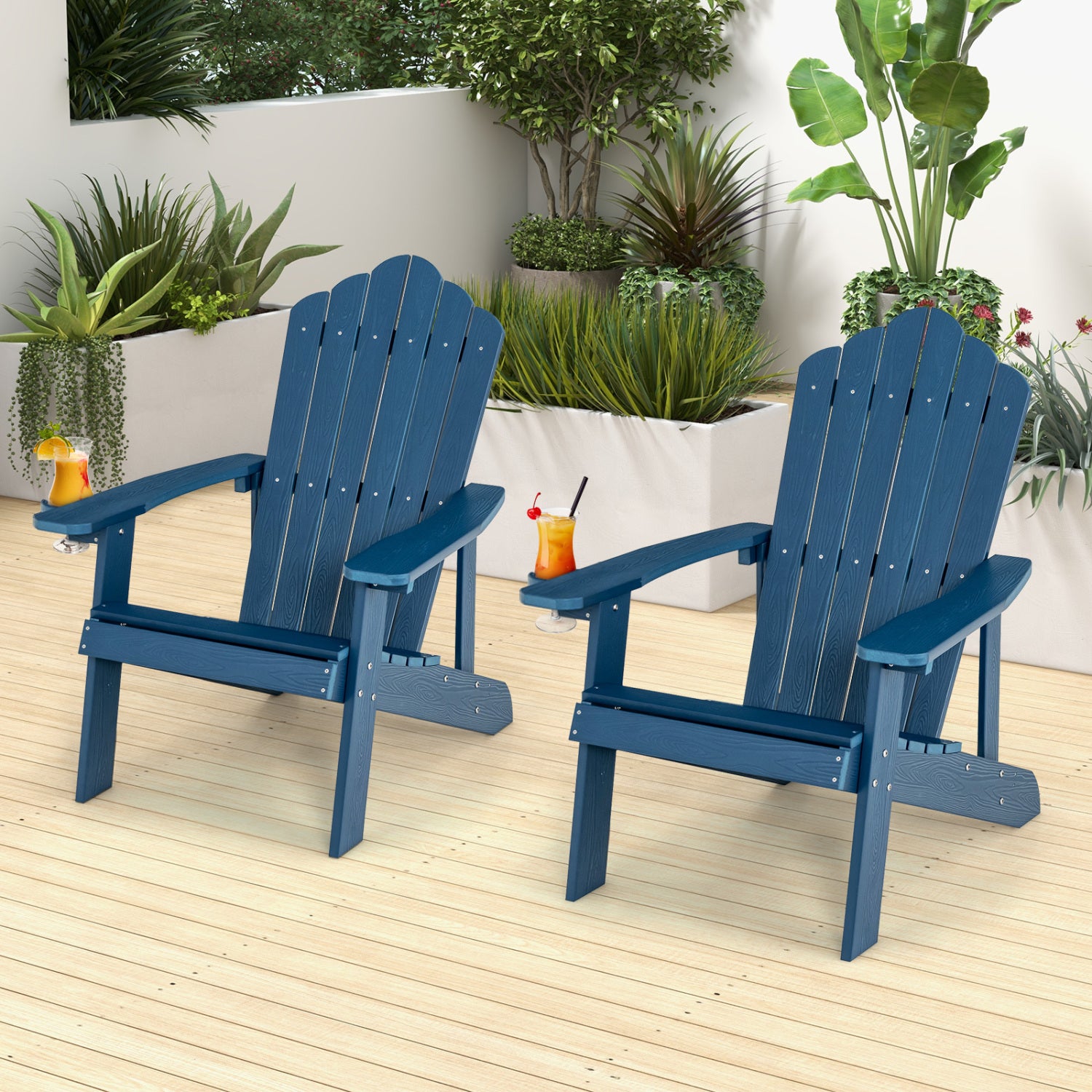 2 Pieces Adirondack Chair Set with Ergonomic Design for Porch and Backyard, Navy Adirondack Chairs at Gallery Canada